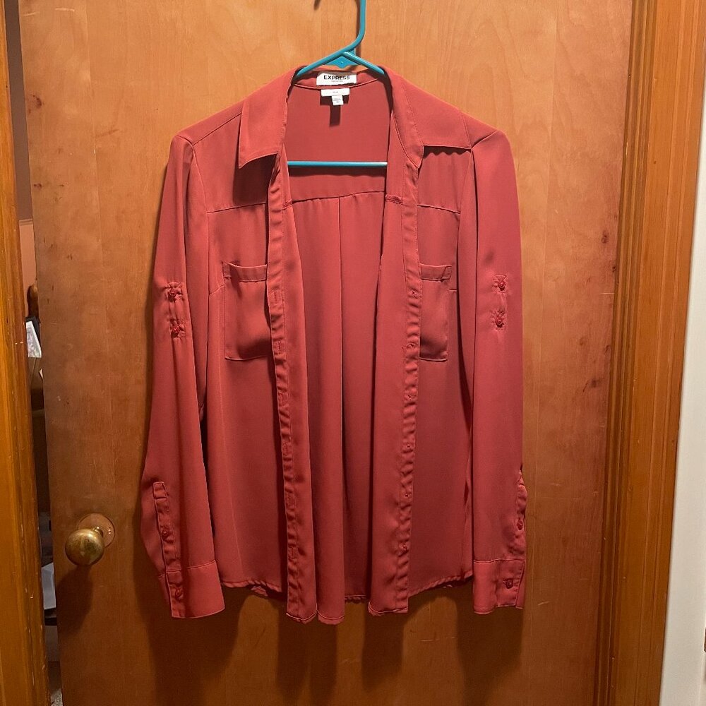 Express Women's Orange Button-Down Blouse (M)